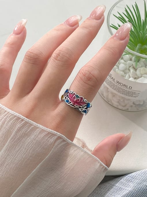 Rosh 925 Sterling Silver Enamel Flower Vintage Band Ring 1