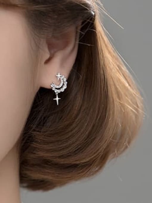 Rosh 925 Sterling Silver Cubic Zirconia Cross Dainty Stud Earring 1