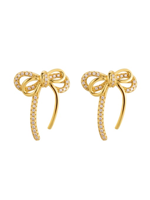 Gold Double Layer Bow Earrings 925 Sterling Silver Cubic Zirconia Bowknot Dainty Stud Earring
