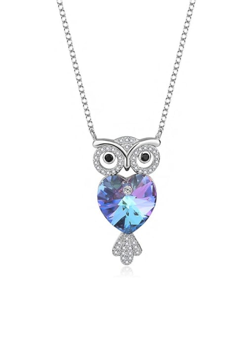 JYXZ 049 (gradient purple) 925 Sterling Silver Austrian Crystal Owl Classic Necklace