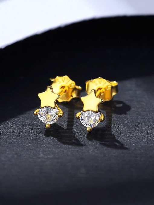 14K Gold 925 Sterling Silver Rhinestone Pentagram Minimalist Stud Earring