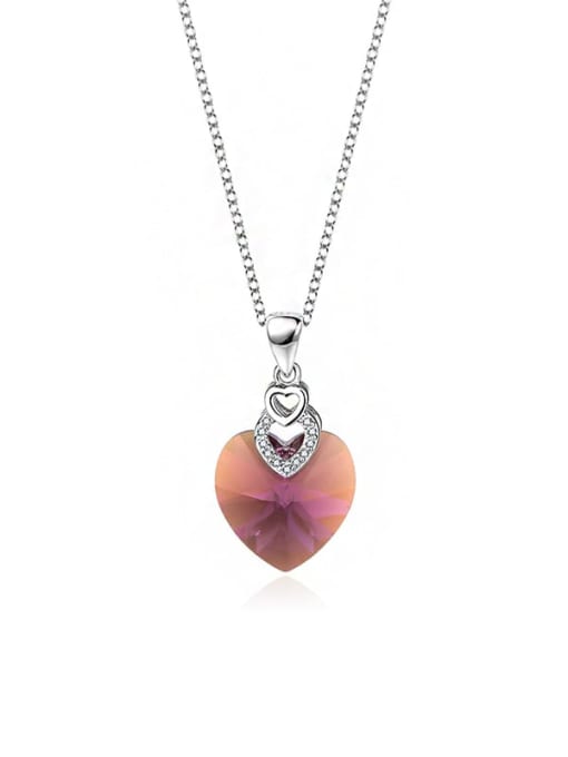 JYTZ 015 (necklace purple) 925 Sterling Silver Austrian Crystal Heart Classic Necklace