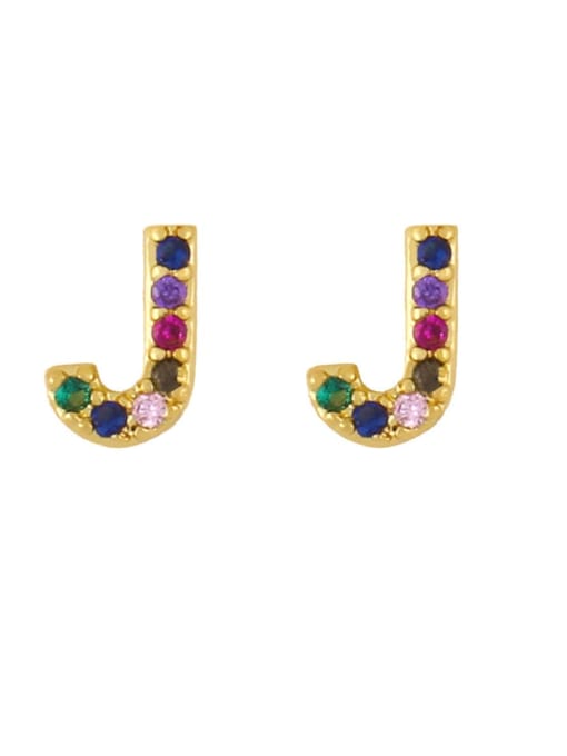 J Brass Cubic Zirconia Letter Minimalist Stud Earring