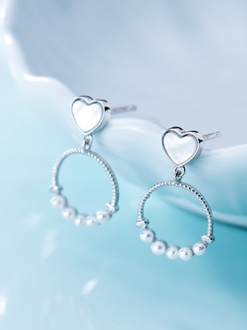 Rosh 925 Sterling Silver Imitation Pearl  Heart Round Trend Drop Earring