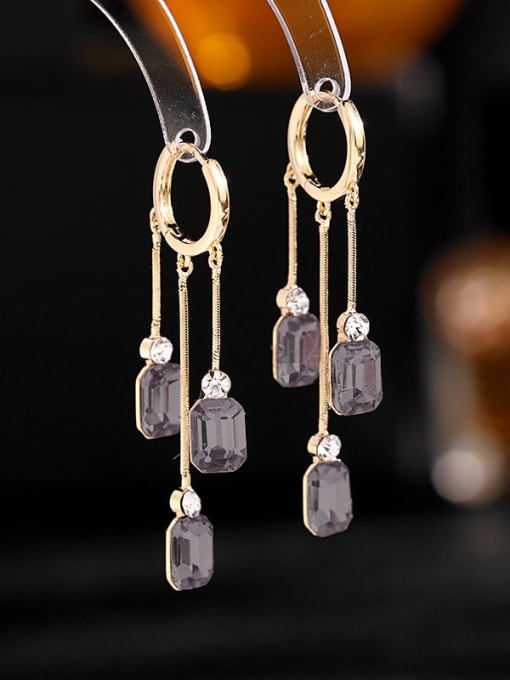 grey Brass Glass Stone Geometric Luxury Cluster Earring