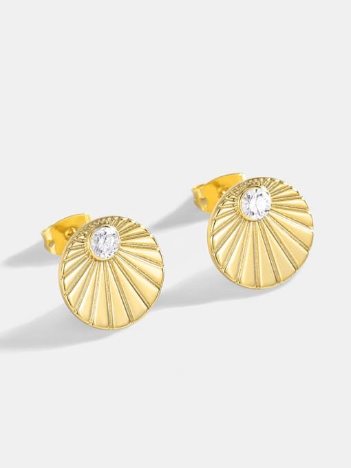 CHARME Brass Rhinestone Geometric Vintage Round Folding Fan Earrings 2