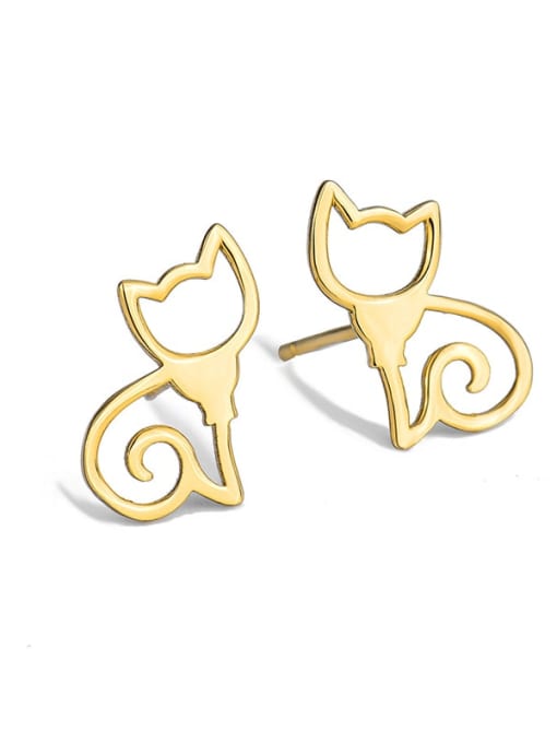 Golden kitten Earrings Brass Holllow Cat Cute Stud Earring