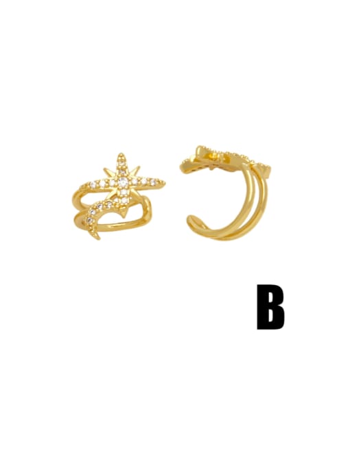 B Brass Cubic Zirconia Clover Hip Hop Clip Earring