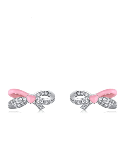 Pink Bowknot Earrings 925 Sterling Silver Enamel Bowknot Minimalist Stud Earring