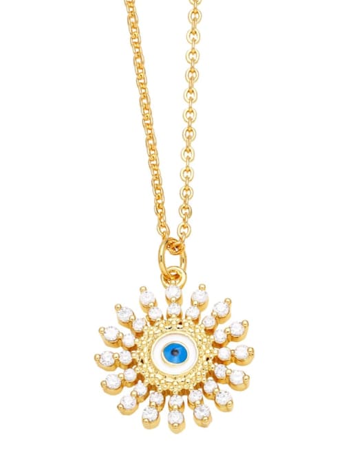 white Brass Cubic Zirconia Evil Eye Ethnic Sun Flower Pendant Necklace