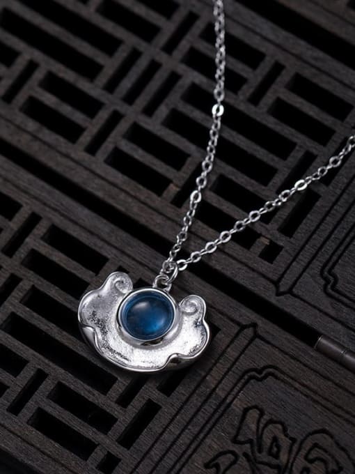 Glazed safety lock sleeve chain 925 Sterling Silver Natural Stone Locket Vintage Necklace