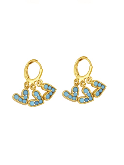 Turquoise Brass Cubic Zirconia Heart Vintage Huggie Earring
