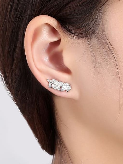 RINNTIN 925 Sterling Silver Cubic Zirconia Feather  Dainty Stud Earring 1