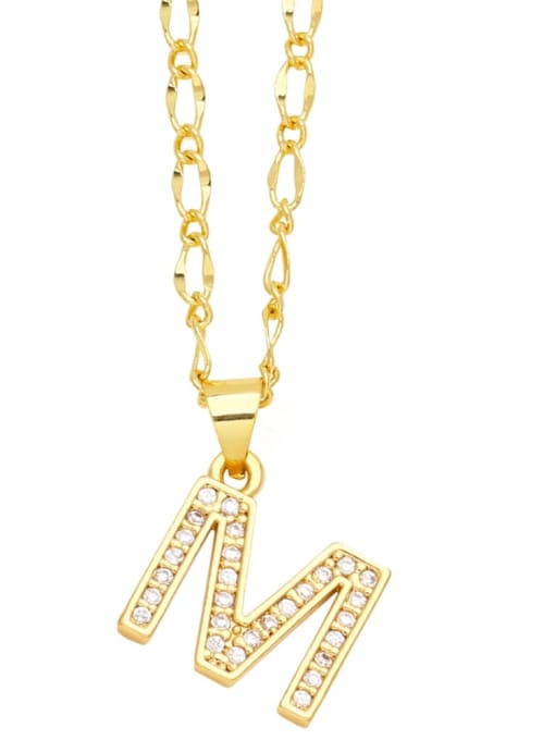 M Brass Cubic Zirconia Letter Hip Hop Necklace