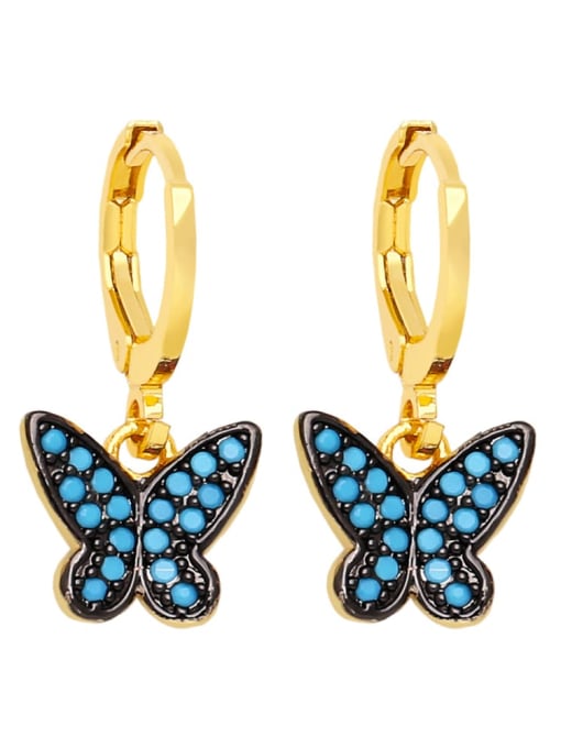 Blue pine Brass Cubic Zirconia Butterfly Vintage Huggie Earring