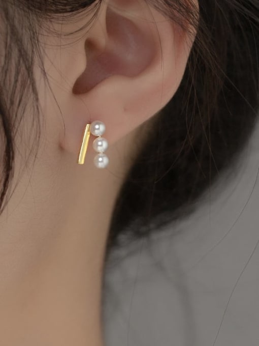 Rosh 925 Sterling Silver Imitation Pearl Geometric Minimalist Stud Earring 2