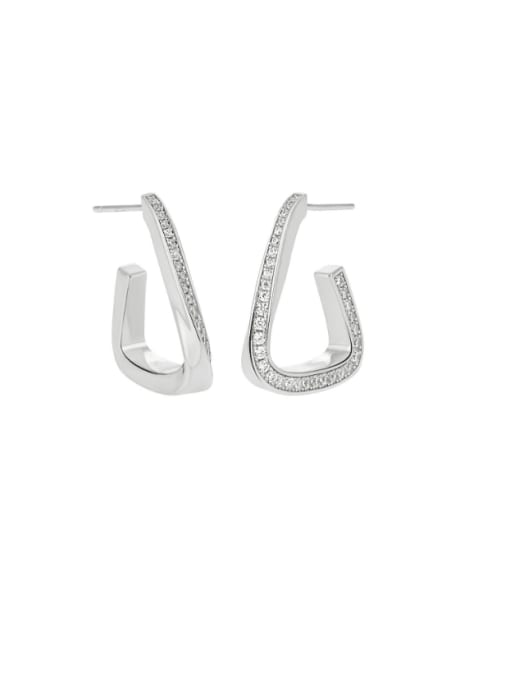 Platinum 925 Sterling Silver Cubic Zirconia Geometric Minimalist Huggie Earring