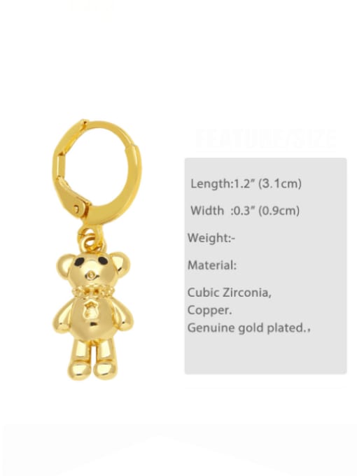 CC Brass Cubic Zirconia Bear Hip Hop Huggie Earring 3