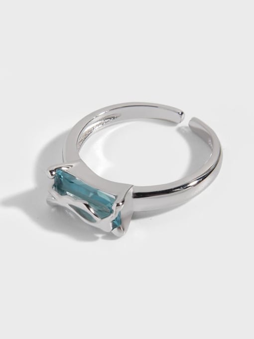 JENNY 925 Sterling Silver Cubic Zirconia Blue Geometric Dainty Ring 2