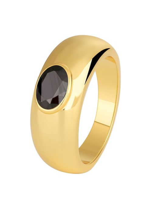 Gold Black Zircon Ring Brass Geometric Minimalist Band Ring