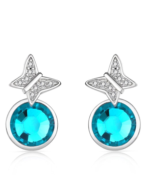 JYEH 006 (Sea Blue) 925 Sterling Silver Austrian Crystal Butterfly Classic Stud Earring