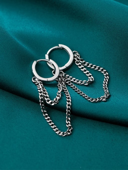 Rosh 925 Sterling Silver Vintage Retro round tassel chain  Huggie Earring 1