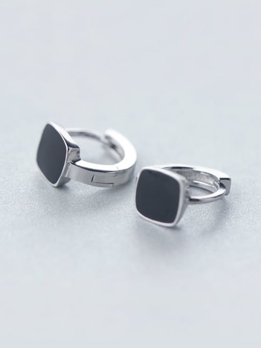 Rosh 925 Sterling Silver Black Enamel Square Minimalist Huggie Earring 1