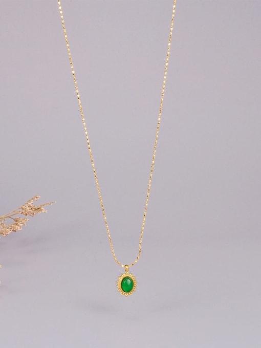 A TEEM Titanium Steel Emerald Round Minimalist Necklace 1
