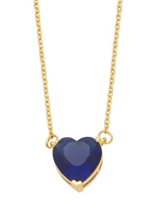 blue Brass Cubic Zirconia Heart Vintage Necklace