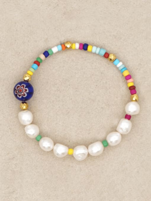 Roxi Stainless steel Freshwater Pearl Multi Color Round Minimalist Stretch Bracelet 1