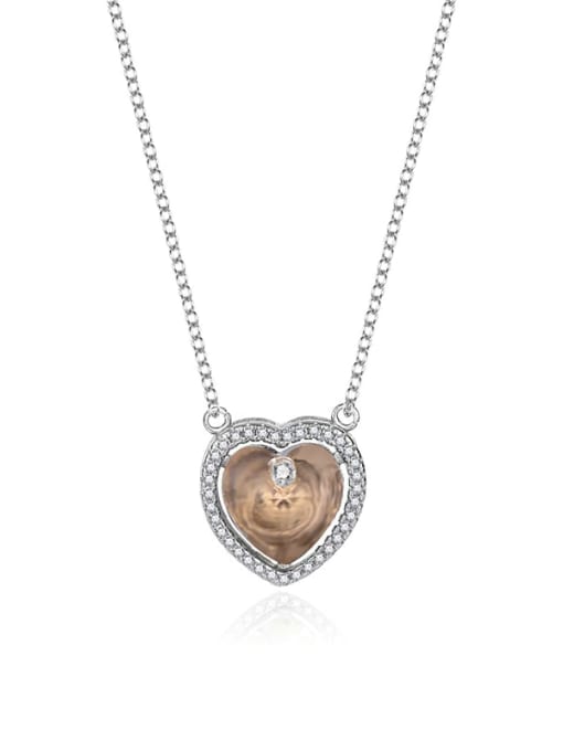 JYXZ 004 (coffee) 925 Sterling Silver Austrian Crystal Heart Classic Necklace