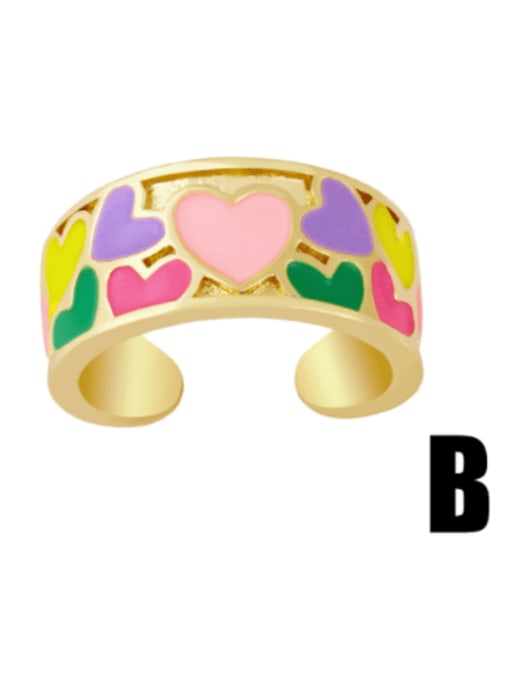 B (pink love mixed color) Brass Enamel Heart Minimalist Band Ring