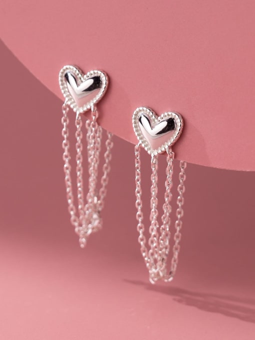 Rosh 925 Sterling Silver Heart Tassel Minimalist Threader Earring