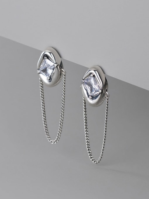 Rosh 925 Sterling Silver Cubic Zirconia Geometric Vintage Drop Earring