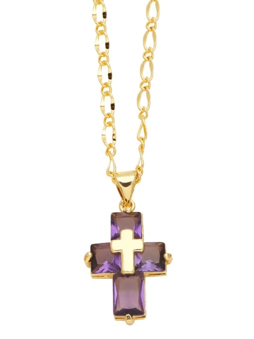 purple Brass Cubic Zirconia Cross Minimalist Necklace
