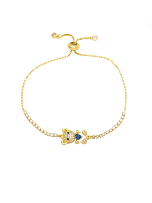 blue Brass Glass Stone Bear Heart Cute Adjustable Bracelet