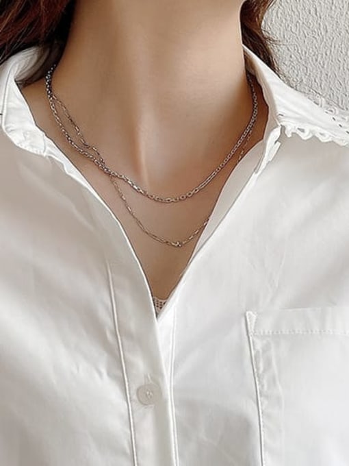 Boomer Cat 925 Sterling Silver Geometric Minimalist Double layer Chain Necklace 3