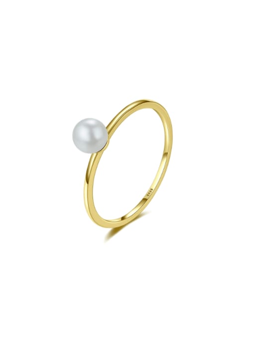 CCUI 925 Sterling Silver Imitation Pearl Geometric Minimalist Band Ring 0