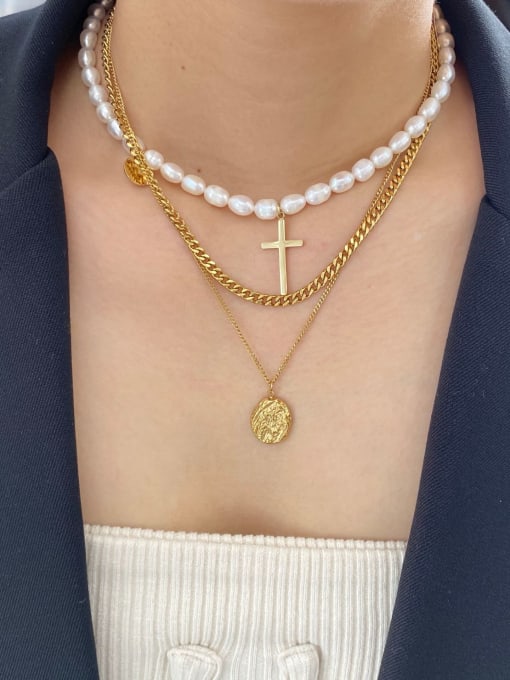 LI MUMU Titanium Imitation Pearl Minimalist Regligious Necklace 1