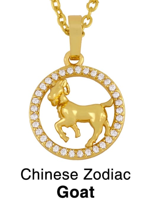 Goat Brass Cubic Zirconia Ethnic 12 Zodiac Pendant  Necklace