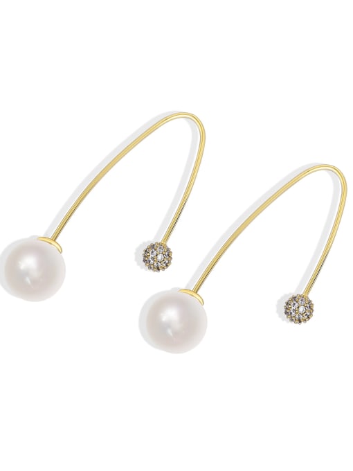 Golden pearl ear line Brass Imitation Pearl Geometric Minimalist Hook Earring
