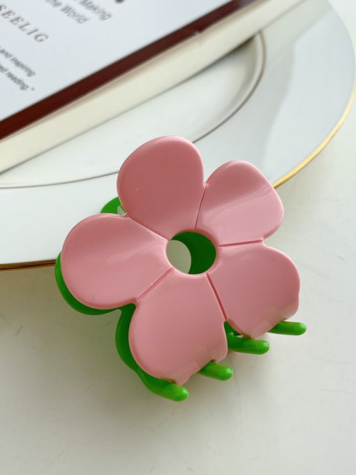 Green and pink splicing 5.5cm Cellulose Acetate Cute Flower Alloy Multi Color Jaw Hair Claw