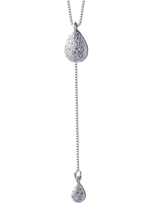 Rosh 925 Sterling Silver Water Drop Minimalist Tassel Necklace 0