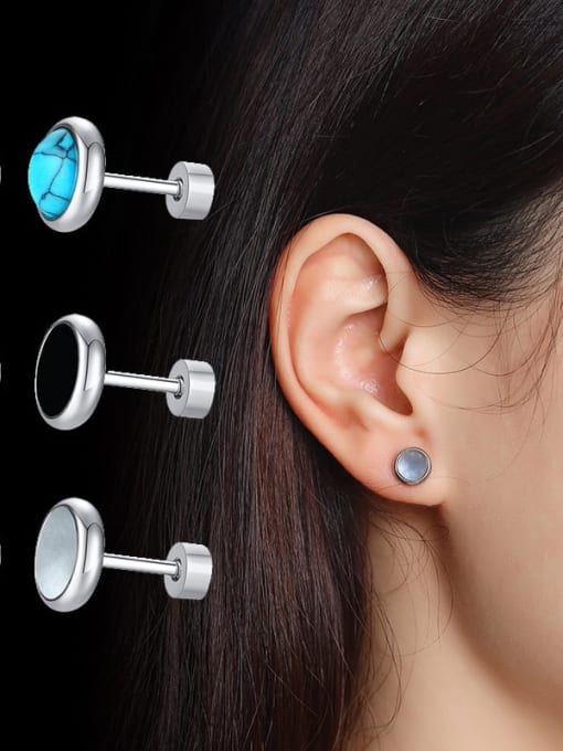CONG 316L Surgical Steel Turquoise Round Vintage Stud Earring 0