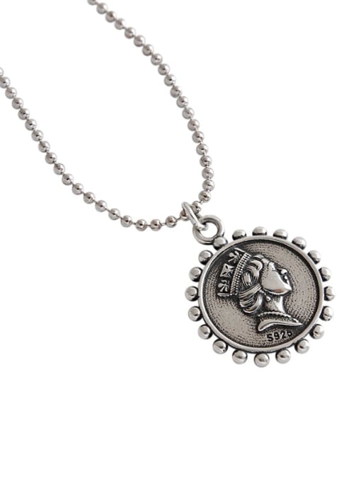 DAKA S925 Sterling Silver retro portrait coin geometric round brand round bead necklace 4