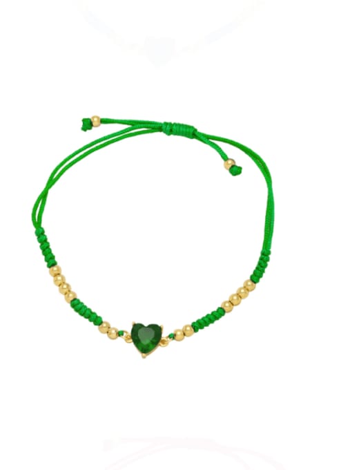 green Brass Cubic Zirconia Weave Vintage Adjustable Bracelet
