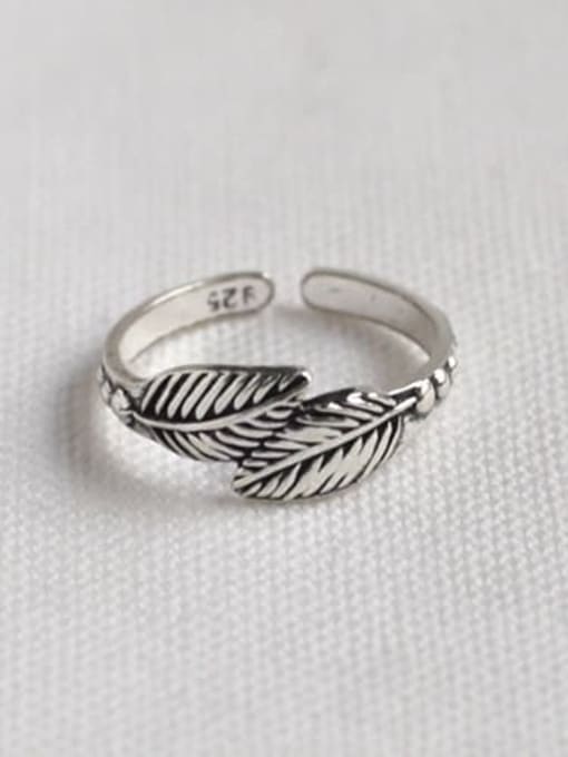 Boomer Cat 925 Sterling Silver Vintage leaf free size rings 0