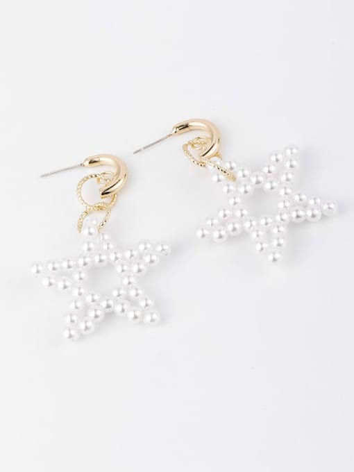 Girlhood Brass Imitation Pearl White  Pentagram  Minimalist Drop Earring 3