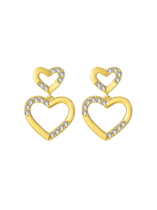 18K gold 925 Sterling Silver Rhinestone Heart Minimalist Drop Earring