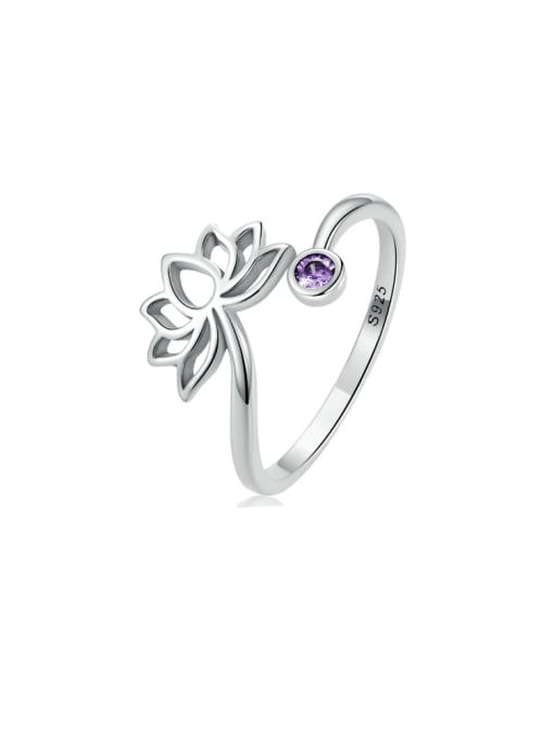 silvery 925 Sterling Silver Flower Minimalist Band Ring